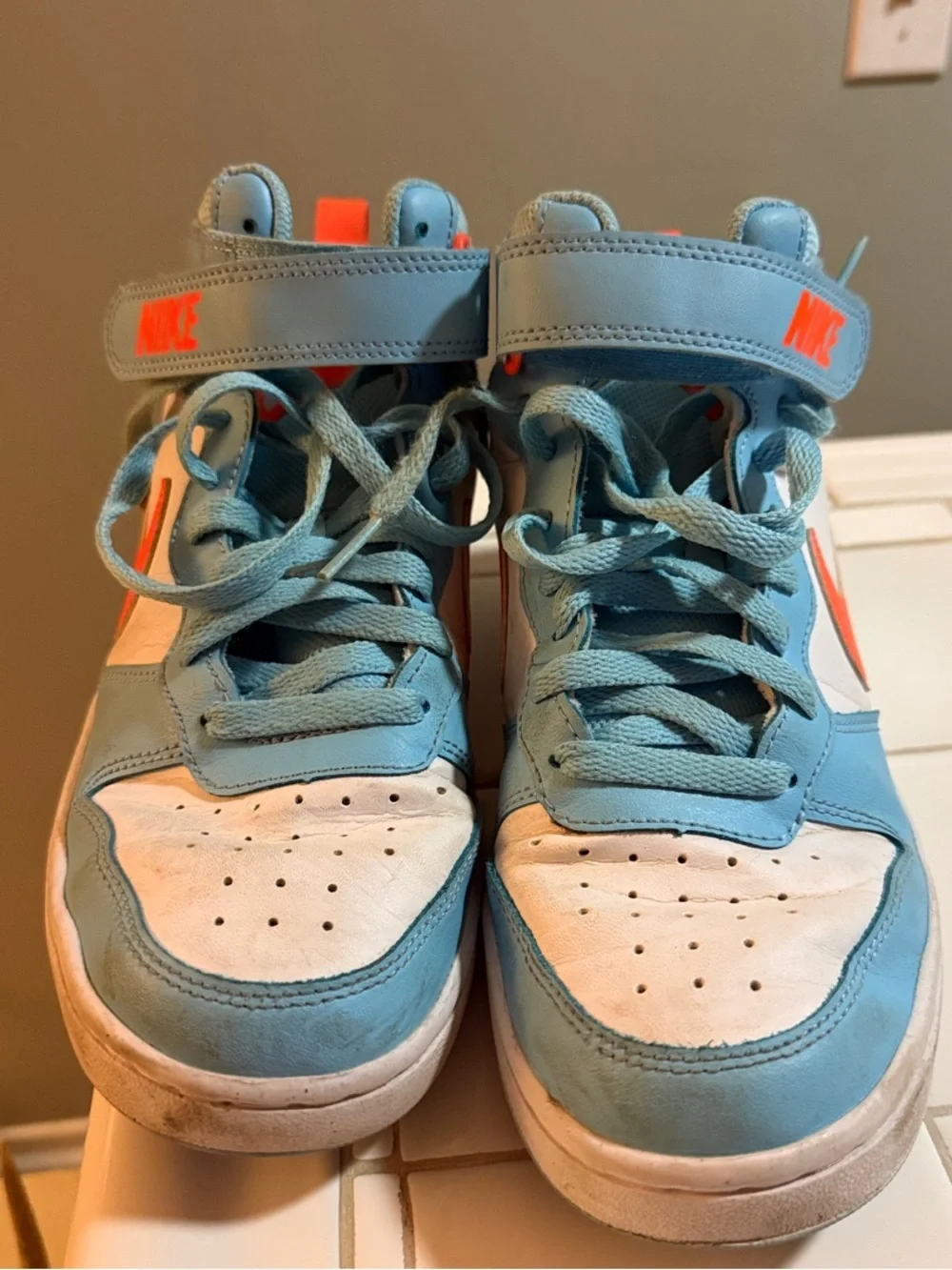 Nike Kids High-Top Sneakers in Sky Blue and Bright Orange
